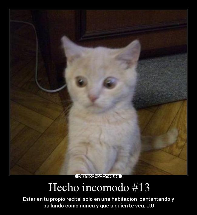 Hecho incomodo #13 - Estar en tu propio recital solo en una habitacion cantantando y
bailando como nunca y que alguien te vea. U.U