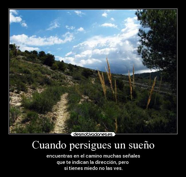 Cuando persigues un sueño - encuentras en el camino muchas señales
que te indican la dirección, pero
si tienes miedo no las ves.