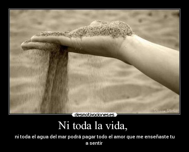 Ni toda la vida, - ni toda el agua del mar podrá pagar todo el amor que me enseñaste tu a sentir