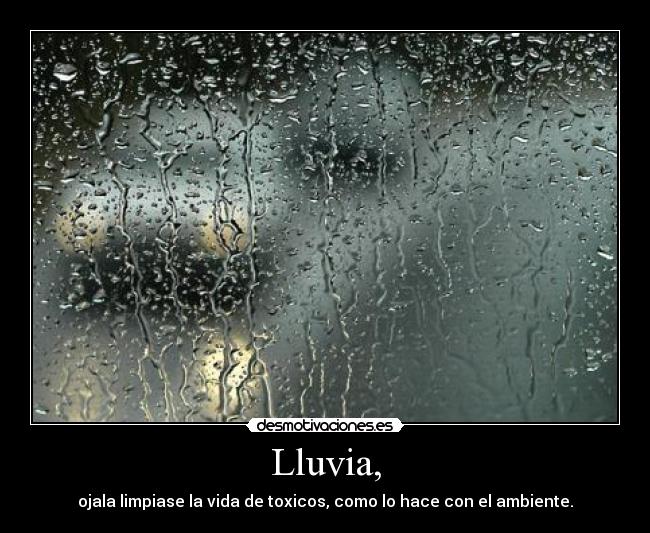 Lluvia, - ojala limpiase la vida de toxicos, como lo hace con el ambiente.