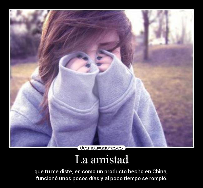 La amistad - que tu me diste, es como un producto hecho en China,
funcionó unos pocos días y al poco tiempo se rompió.