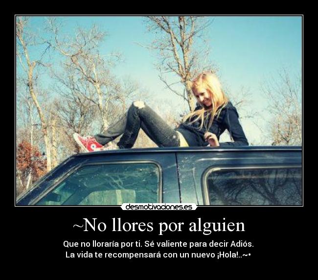 ~No llores por alguien - Que no lloraría por ti. Sé valiente para decir Adiós. 
La vida te recompensará con un nuevo ¡Hola!..~• ♥
