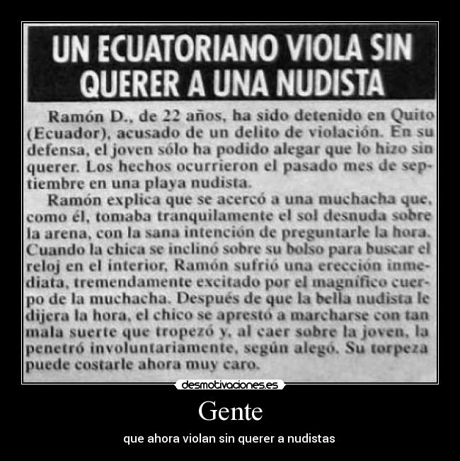 Gente - que ahora violan sin querer a nudistas