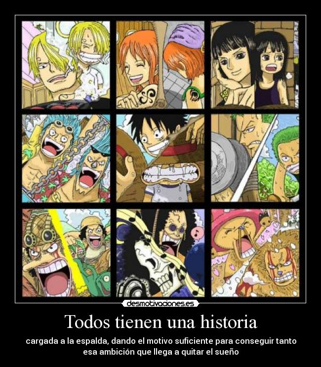 carteles historia one piece luffy brook usopp chopper franky zoro robin nami sanji historia espalda sueno desmotivaciones