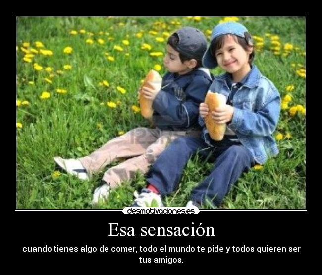 Esa sensación - cuando tienes algo de comer, todo el mundo te pide y todos quieren ser tus amigos.