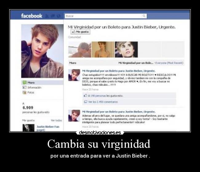 Cambia su virginidad  - por una entrada para ver a Justin Bieber‎.
