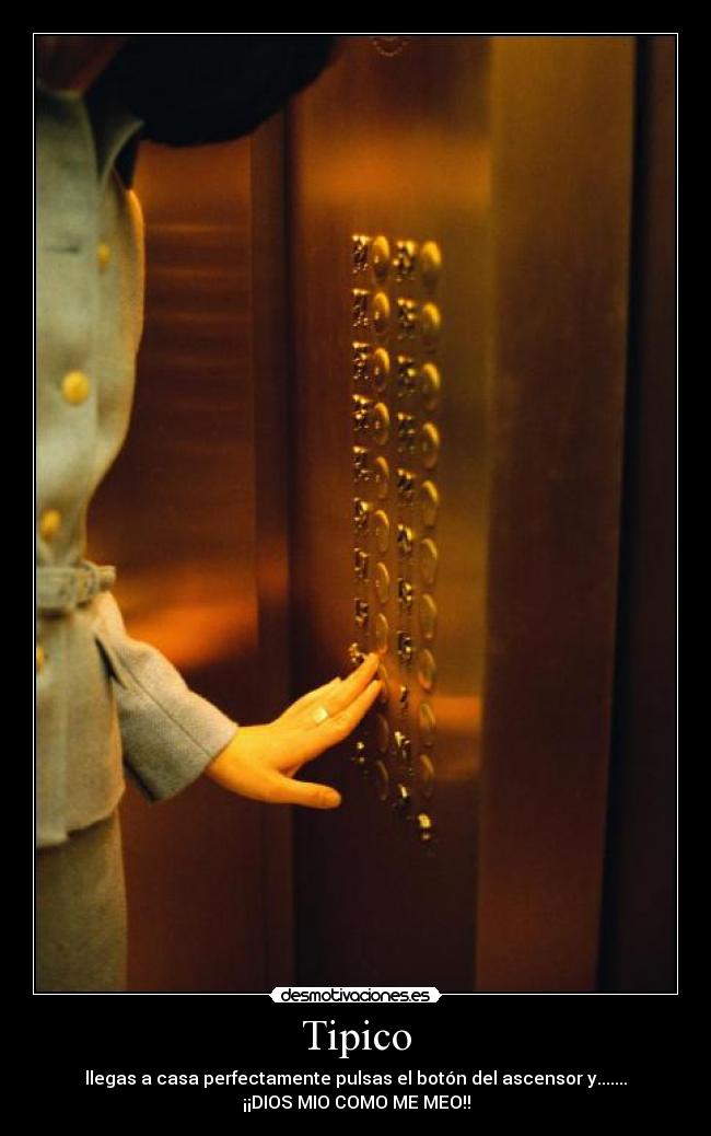Tipico - llegas a casa perfectamente pulsas el botón del ascensor y.......
¡¡DIOS MIO COMO ME MEO!!