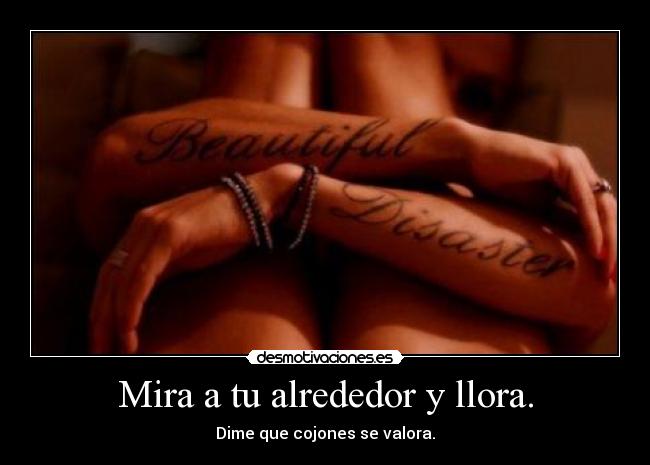 Mira a tu alrededor y llora. - Dime que cojones se valora.