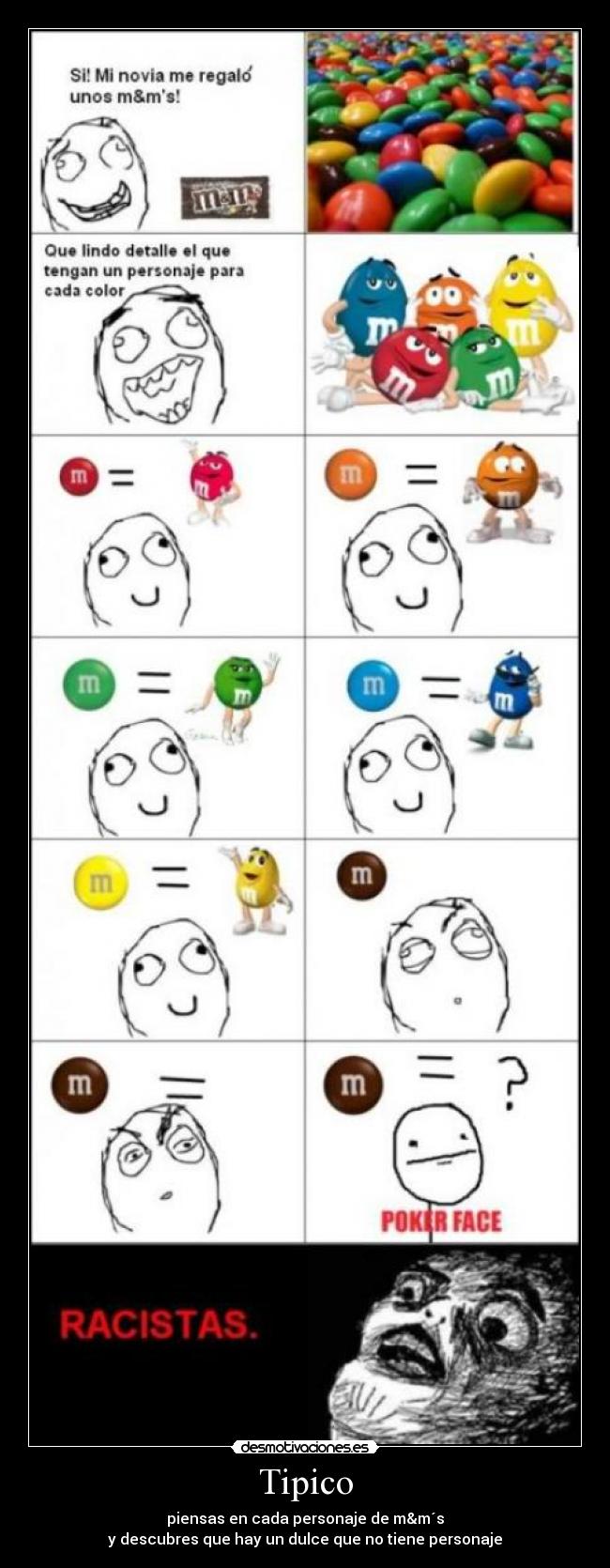 Tipico - piensas en cada personaje de m&m´s
y descubres que hay un dulce que no tiene personaje