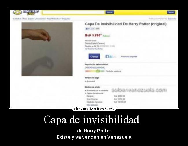 carteles harry potter invisibilidad capa venezuela mercadolibre desmotivaciones