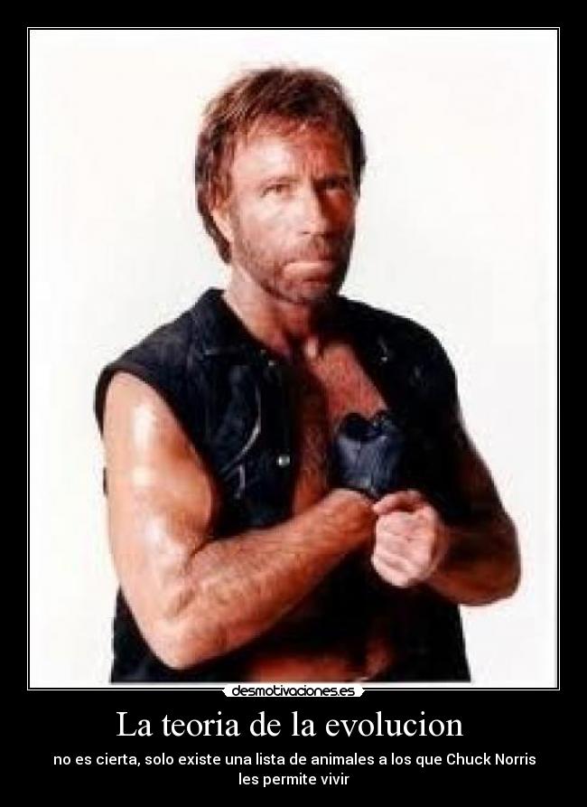 La teoria de la evolucion - no es cierta, solo existe una lista de animales a los que Chuck Norris les permite vivir