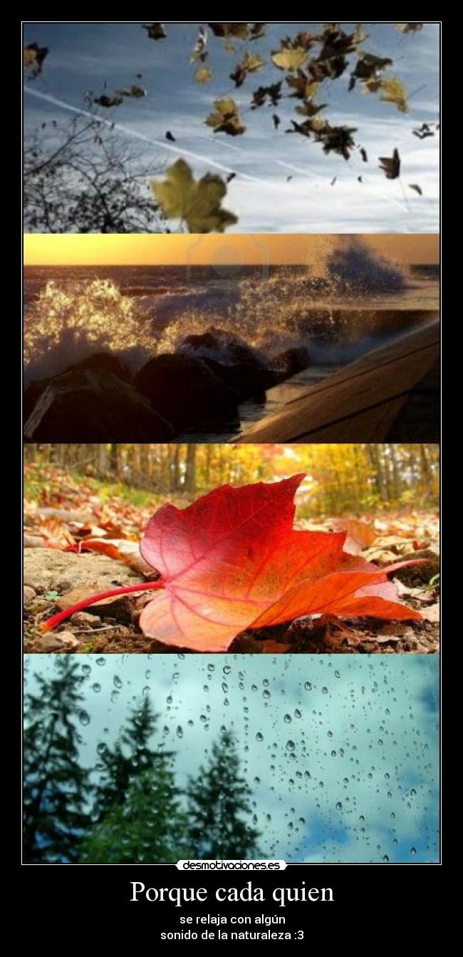 Porque cada quien - se relaja con algún
sonido de la naturaleza :3