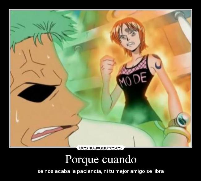 carteles one piece anime paciencia amigo nami zoro desmotivaciones