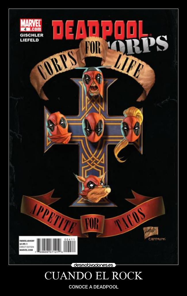 carteles rock deadpool guns and roses apetite tacos desmotivaciones