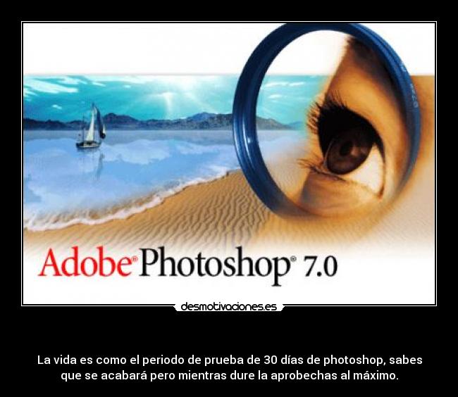   - La vida es como el periodo de prueba de 30 días de photoshop, sabes
que se acabará pero mientras dure la aprobechas al máximo.