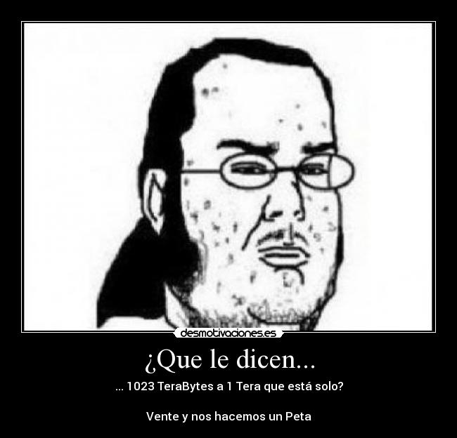 ¿Que le dicen... - ... 1023 TeraBytes a 1 Tera que está solo?

Vente y nos hacemos un Peta