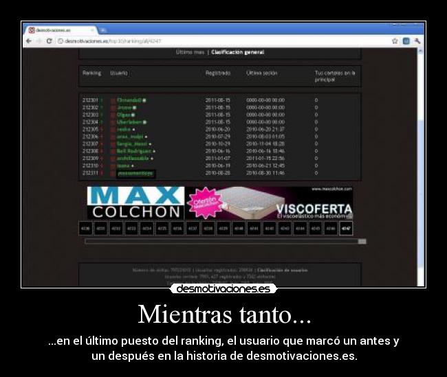 Mientras tanto... - ...en el último puesto del ranking, el usuario que marcó un antes y
un después en la historia de desmotivaciones.es.