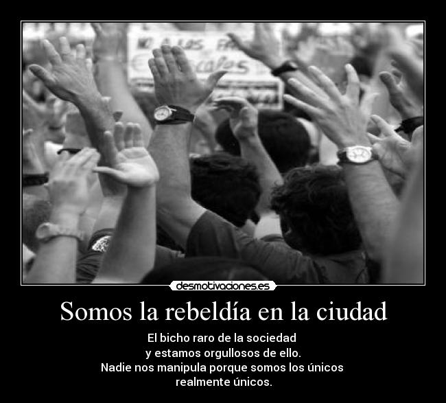 Somos la rebeldía en la ciudad - El bicho raro de la sociedad
y estamos orgullosos de ello.
Nadie nos manipula porque somos los únicos
realmente únicos.