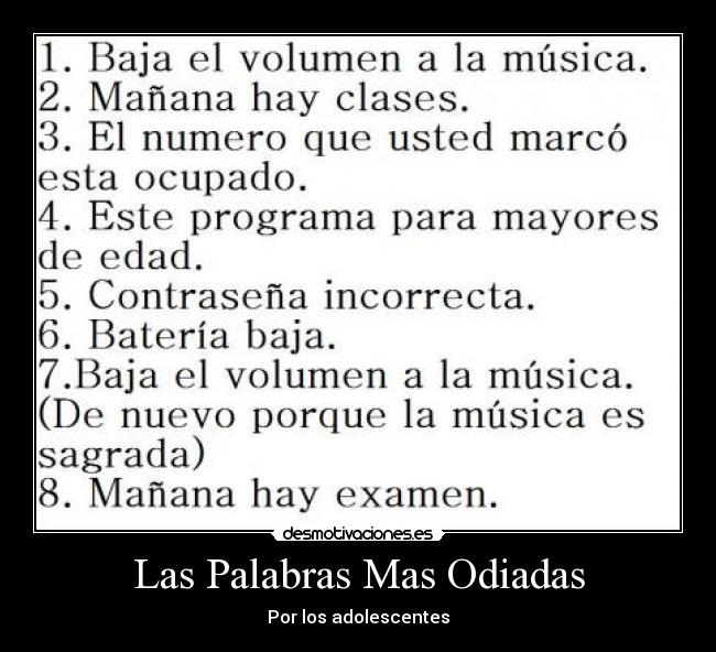 Las Palabras Mas Odiadas - Por los adolescentes