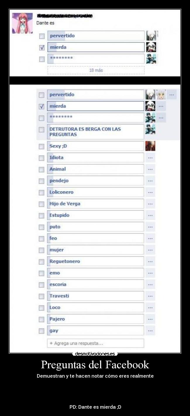 carteles facebook preguntas del facebook preguntas scate mierda dante desmotivaciones