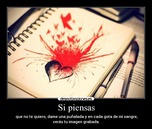 Si piensas -  que no te quiero, dame una puñalada y en cada gota de mi sangre,
verás tu imagen grabada.