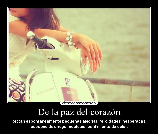 De la paz del corazón - brotan espontáneamente pequeñas alegrías, felicidades inesperadas,
capaces de ahogar cualquier sentimiento de dolor.
