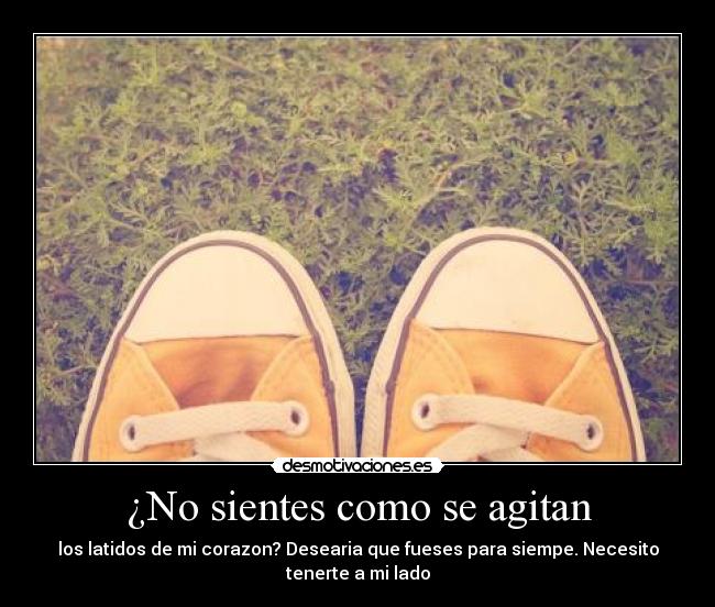 ¿No sientes como se agitan - los latidos de mi corazon? Desearia que fueses para siempe. Necesito tenerte a mi lado