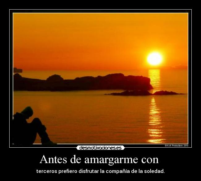 Antes de amargarme con - terceros prefiero disfrutar la compañía de la soledad.