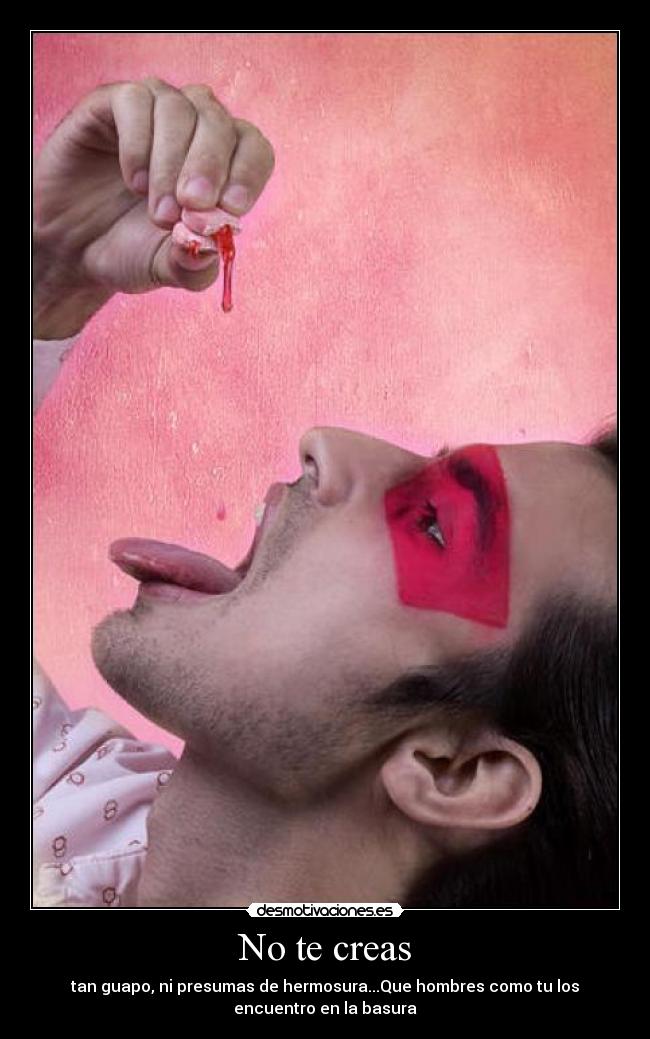 No te creas - tan guapo, ni presumas de hermosura...Que hombres como tu los
encuentro en la basura