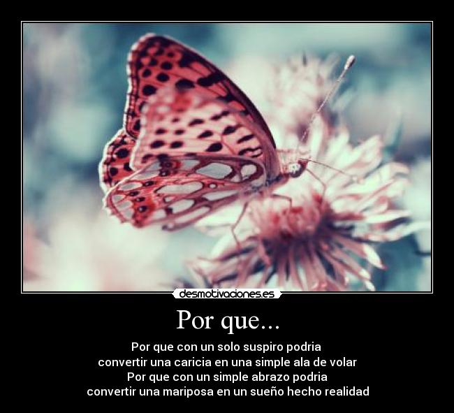 Por que... - Por que con un solo suspiro podria 
convertir una caricia en una simple ala de volar
Por que con un simple abrazo podria
convertir una mariposa en un sueño hecho realidad