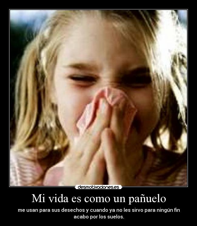 Mi vida es como un pañuelo - me usan para sus desechos y cuando ya no les sirvo para ningún fin
acabo por los suelos.