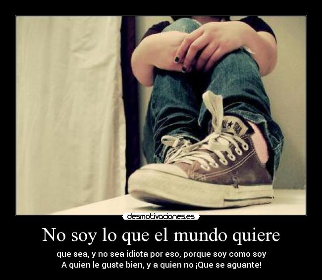 No soy lo que el mundo quiere - que sea, y no sea idiota por eso, porque soy como soy
A quien le guste bien, y a quien no ¡Que se aguante!