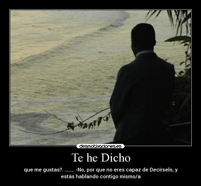 Te he Dicho - que me gustas?. ........ -No, por que no eres capaz de Decírselo, y
estás hablando contigo mismo/a