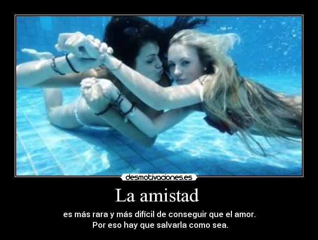 La amistad  - es más rara y más difícil de conseguir que el amor.
 Por eso hay que salvarla como sea.