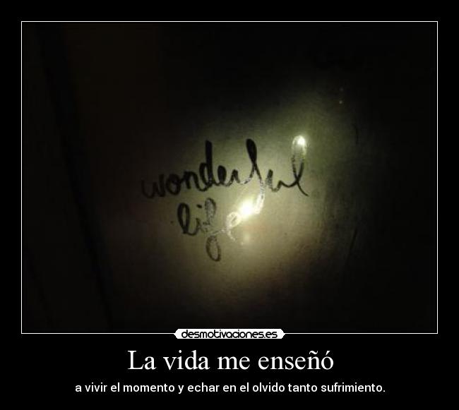 La vida me enseñó - a vivir el momento y echar en el olvido tanto sufrimiento.