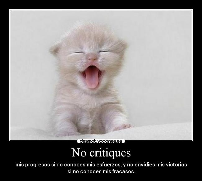 No critiques - mis progresos si no conoces mis esfuerzos, y no envidies mis victorias
si no conoces mis fracasos.
