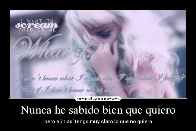 Nunca he sabido bien que quiero - pero aún así tengo muy claro lo que no quiero