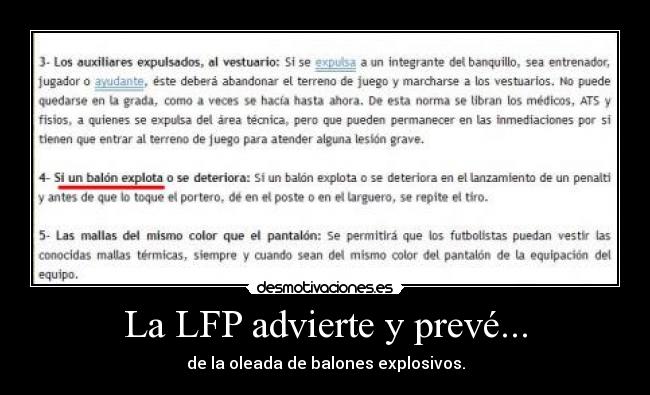 La LFP advierte y prevé... - de la oleada de balones explosivos.