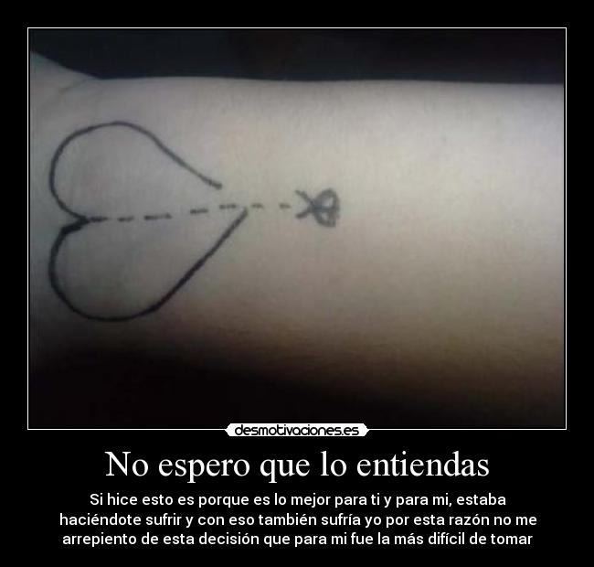 No espero que lo entiendas - Si hice esto es porque es lo mejor para ti y para mi, estaba
haciéndote sufrir y con eso también sufría yo por esta razón no me
arrepiento de esta decisión que para mi fue la más difícil de tomar