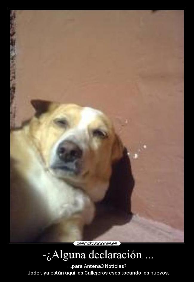 -¿Alguna declaración ... - ...para Antena3 Noticias?
-Joder, ya están aquí los Callejeros esos tocando los huevos.