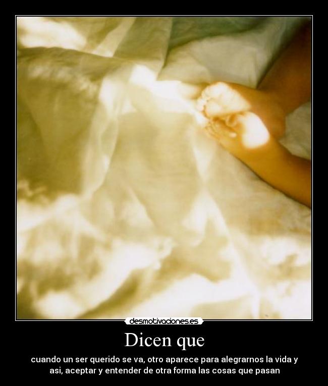 Dicen que - cuando un ser querido se va, otro aparece para alegrarnos la vida y
asi, aceptar y entender de otra forma las cosas que pasan