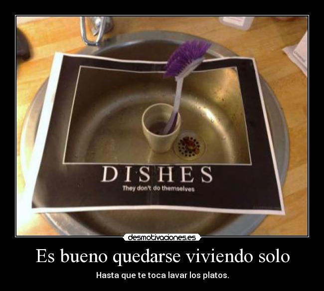 Es bueno quedarse viviendo solo - Hasta que te toca lavar los platos.