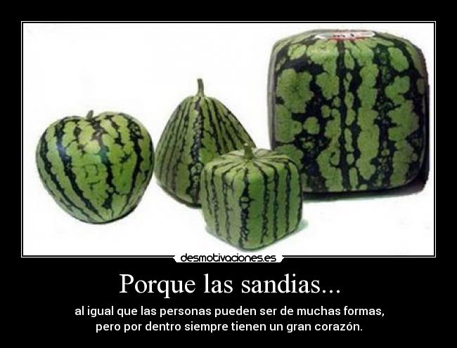 Porque las sandias... - al igual que las personas pueden ser de muchas formas,
pero por dentro siempre tienen un gran corazón.