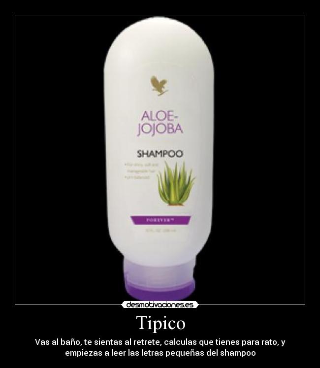 Tipico - Vas al baño, te sientas al retrete, calculas que tienes para rato, y
empiezas a leer las letras pequeñas del shampoo