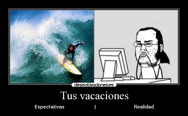 carteles espectativas como crees realidad vacaciones gordo granudo ordenador freak surf holidays desmotivaciones