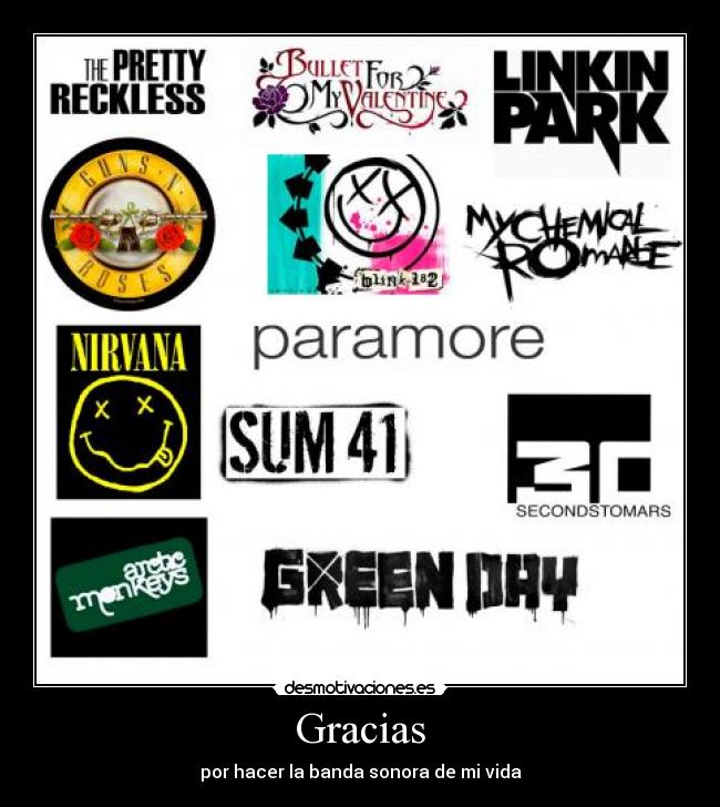 carteles gracias musica nirvana green day mcr 30stm bfmv paramore linkin park tpr desmotivaciones