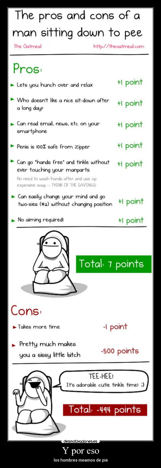 carteles mear sentado hombre pie parado sissy little bitch oatmeal desmotivaciones