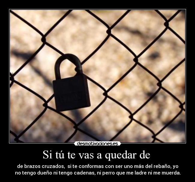 Si tú te vas a quedar de - de brazos cruzados, si te conformas con ser uno más del rebaño, yo
no tengo dueño ni tengo cadenas, ni perro que me ladre ni me muerda.