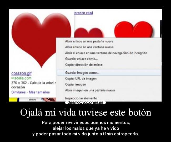 Ojalá mi vida tuviese este botón - Para poder revivir esos buenos momentos;
alejar los malos que ya he vivido
y poder pasar toda mi vida junto a tí sin estropearla.