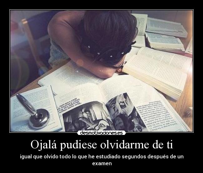 Ojalá pudiese olvidarme de ti - igual que olvido todo lo que he estudiado segundos después de un examen
